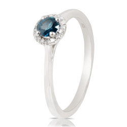 0.37 Ctw Classic Round Diamond Engagement Ring w/ 0.30 Carat Blue Diamond - Handcrafted By Name My Rings™