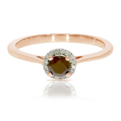 0.37 Ctw Classic Round Diamond Engagement Ring w/ 0.30 Carat Cognac Diamond Halo Ring - Handcrafted By Name My Rings™