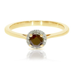 0.37 Ctw Classic Round Diamond Engagement Ring w/ 0.30 Carat Cognac Diamond Halo Ring - Handcrafted By Name My Rings™