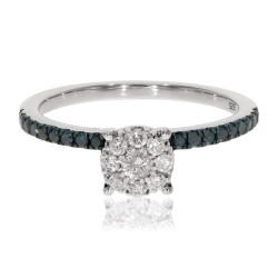 0.39 Ctw Classic Round Briliant Cut Blue Diamond With Natural Diamond Engagement Ring - Handcrafted By Name My Rings™