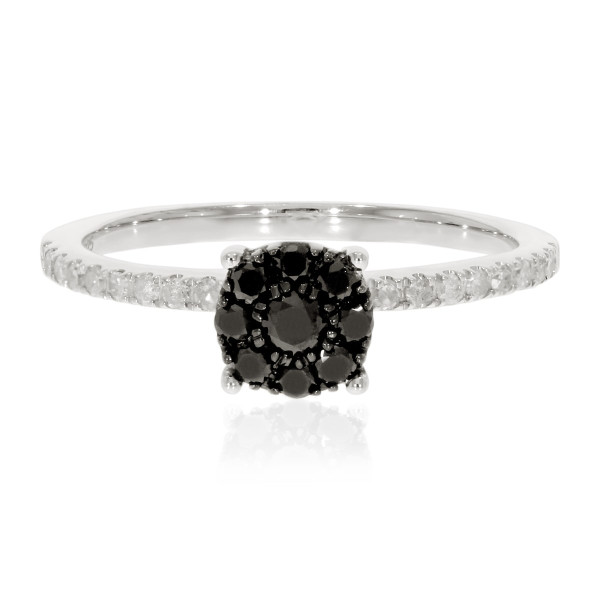 0.43 Ctw Classic Round Briliant Cut Black Diamond with Natural White Diamond Engagement Ring - Handcrafted By Name My Rings™