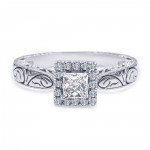 0.65 Carat Princess Cut Diamond Antique Filigree Engagement Rings Women White Gold GIA Certified - Handcrafted By Name My Rings™