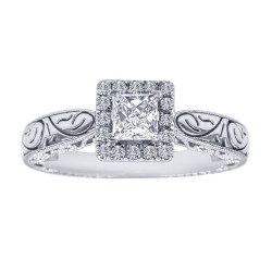 0.65 Carat Princess Cut Diamond Antique Filigree Engagement Rings Women White Gold GIA Certified - Handcrafted By Name My Rings™