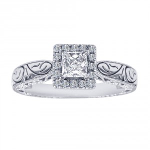 0.65 Carat Princess Cut Diamond Antique Filigree Engagement Rings Women White Gold GIA Certified - Handcrafted By Name My Rings™