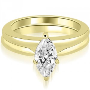 0.75 cttw. Gold Classic Solitaire Marquise Cut Diamond Bridal Set - Handcrafted By Name My Rings™