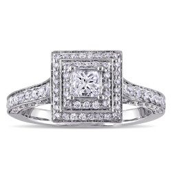 1-1/4ct TDW Princess and Round Diamond Square Double Halo Engagement Ring in White Gold by The Signature Collection - Handcrafted By Name My Rings™