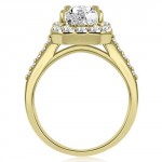 1.06 cttw. Gold Emerald And Round Cut Halo Diamond Bridal Set - Handcrafted By Name My Rings™