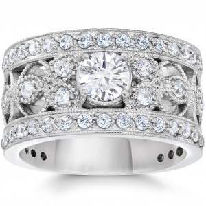 White Gold 1 5/8Ct TDW Diamond Vintage Antique Filigree Engagement Ring - Handcrafted By Name My Rings™