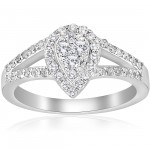 White Gold 1/2 ct Dimond Pear Shape Framed Halo Split Shank Engagement Ring - Handcrafted By Name My Rings™
