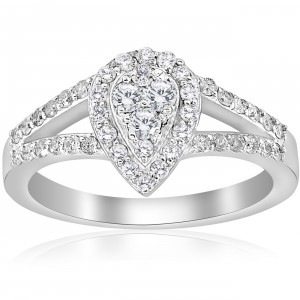 White Gold 1/2 ct Dimond Pear Shape Framed Halo Split Shank Engagement Ring - Handcrafted By Name My Rings™