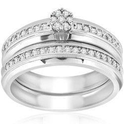 White Gold 3/8 ct TDW Diamond Engagement Matching Wedding Ring Set - Handcrafted By Name My Rings™