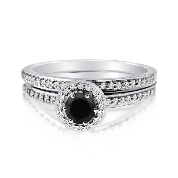 Gold 1/2ct TDW Black and White 2-piece Round-set Diamond Ring Set - Handcrafted By Name My Rings™