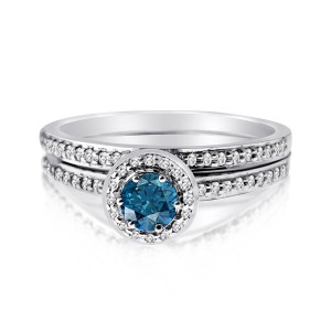 Gold 1/2ct TDW Blue and White Diamond Bridal Set - Handcrafted By Name My Rings™