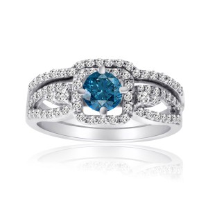 Gold 1ct TDW Blue and White Diamond Bridal Ring Set - Handcrafted By Name My Rings™