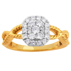 Two-tone Gold 1/2ct TDW Emerald-shaped Diamond Halo Engagement Ring - Handcrafted By Name My Rings™
