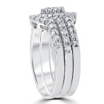 White Gold 1 1/10Ct Round Cut Diamond Trio Halo Engagement Guard Wedding Ring Set - Handcrafted By Name My Rings™