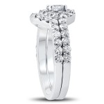 White Gold 1 1/2 ct TDW Diamond Engagement Halo Wedding Curve Ring Set - Handcrafted By Name My Rings™