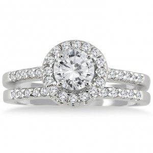 White Gold 1 1/6 Carat TDW White Diamond Halo Bridal Set - Handcrafted By Name My Rings™