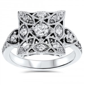 White Gold 1/ 2ct TDW Diamond Vintage Square Ring - Handcrafted By Name My Rings™
