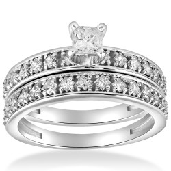 White Gold 1 cttw Princess Cut Diamond Engagement Wedding Ring Set - Handcrafted By Name My Rings™