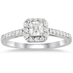White Gold 1/2ct TDW Diamond Halo Engagement Ring - Handcrafted By Name My Rings™