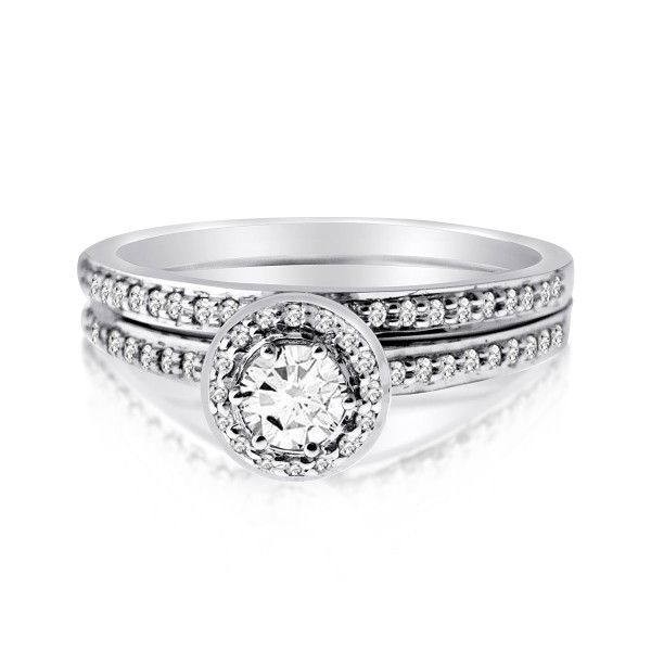 White Gold 1/2ct TDW Diamond Round-cut Bridal Ring Set - Handcrafted By Name My Rings™