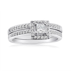 White Gold 1/2ct TDW Princess Diamond Halo Bridal Ring Set - Handcrafted By Name My Rings™
