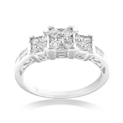 White Gold 1/2ct TDW Round and Baguette Diamond Ring - Handcrafted By Name My Rings™