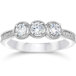 White Gold 1/2ct TDW Vintage 3-stone Diamond Engagement Ring - Handcrafted By Name My Rings™