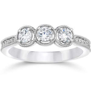 White Gold 1/2ct TDW Vintage 3-stone Diamond Engagement Ring - Handcrafted By Name My Rings™