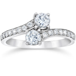 White Gold 1ct TDW 2-Stone Diamond Ring - Handcrafted By Name My Rings™