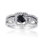 White Gold 1ct TDW Black and White Diamond Bridal Ring Set - Handcrafted By Name My Rings™