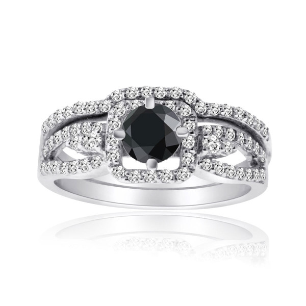 White Gold 1ct TDW Black and White Diamond Bridal Ring Set - Handcrafted By Name My Rings™