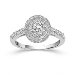 White Gold 1ct TDW Diamond Halo Engagement Ring - Handcrafted By Name My Rings™