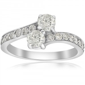 White Gold 1cttw TDW Two Stone Engagement Diamond Ring - Handcrafted By Name My Rings™
