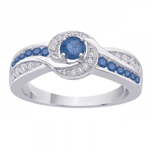 White Gold 2/3ct TDW Blue and White Diamond Engagement Ring - Handcrafted By Name My Rings™