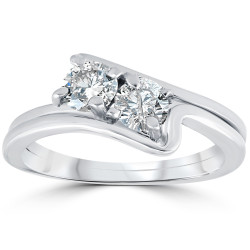 White Gold 3/4 ct TDW Two Stone Diamond Engagement Wedding Ring Set - Handcrafted By Name My Rings™