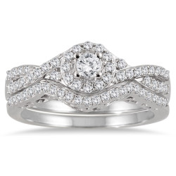 White Gold 3/4ct TDW Split-shank Diamond Bridal Ring Set - Handcrafted By Name My Rings™