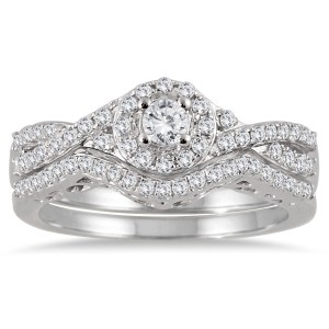 White Gold 3/4ct TDW Split-shank Diamond Bridal Ring Set - Handcrafted By Name My Rings™