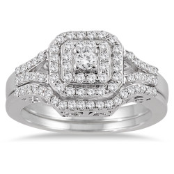 White Gold 3/5ct TDW Diamond Halo Bridal Ring Set - Handcrafted By Name My Rings™