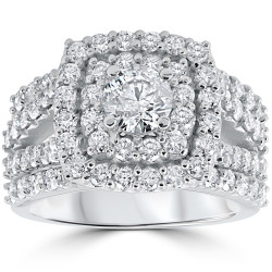 White Gold 3ct TDW Diamond Double Halo Trio Bridal Ring Set - Handcrafted By Name My Rings™