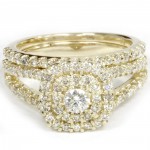 Gold 1 1/ 10 ct TDW Diamond Cushion Halo Engagement Ring Set - Handcrafted By Name My Rings™