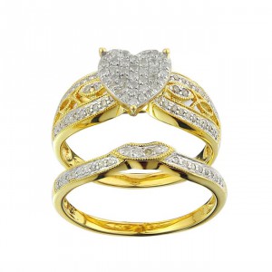 Gold 1/3ct TDW Diamond Heart Bridal Set - Handcrafted By Name My Rings™