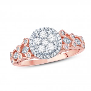 1/2 Carat Round Diamond Composite Floral Shape Enagagement Ring In Rose Gold. - Handcrafted By Name My Rings™