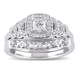 1/2ct TDW Blue and White Multi-Layer Diamond Bridal Ring Set in White Gold by The Signature Collection - Handcrafted By Name My Rings™