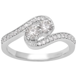 1/2ct Two Diamond Plus Milgrain Prong Pave Ring In White Gold - Handcrafted By Name My Rings™