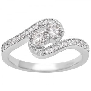 1/2ct Two Diamond Plus Milgrain Prong Pave Ring In White Gold - Handcrafted By Name My Rings™