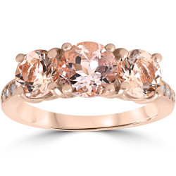 Rose Gold 3 1/5 ct TW Morganite & Diamond  3-Stone Engagement Ring - Handcrafted By Name My Rings™