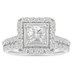 White Gold 1 1/2 Carat TDW Micro Pave Diamond Bridal Set, Princess Center - Handcrafted By Name My Rings™