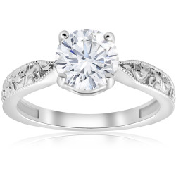 White Gold 1 1/2ct Solitaire Vintage Scroll Clarity Enhanced Diamond Engagement Ring  - Handcrafted By Name My Rings™